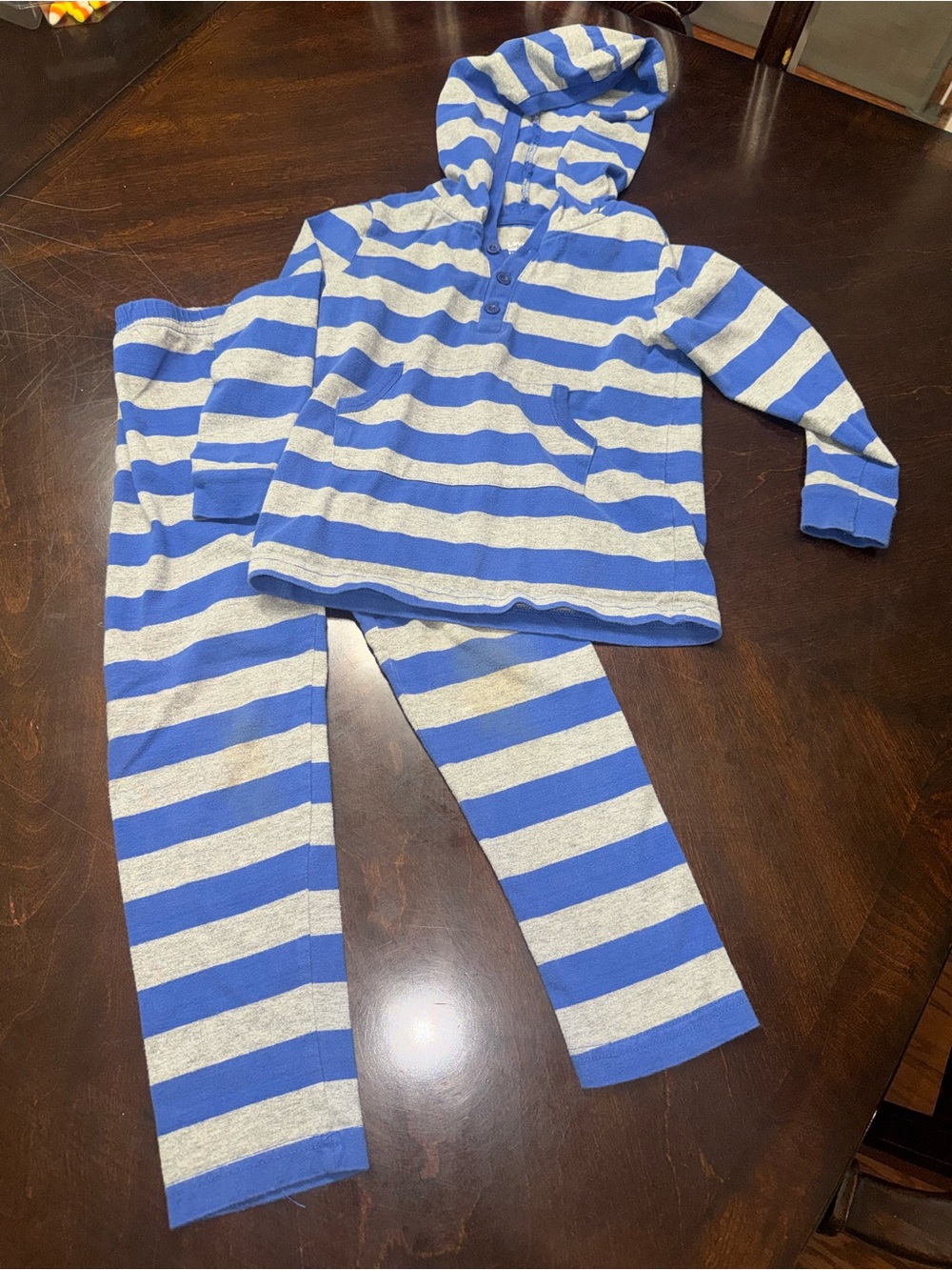 Kids Hooded Blue and Gray Stripe Set